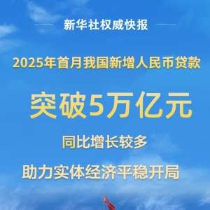 2025年首月我国新增人民币贷款突破5万亿元