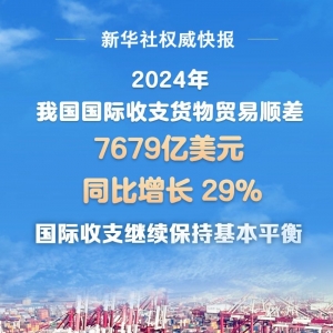 2024年我国国际收支货物贸易顺差同比增长近三成