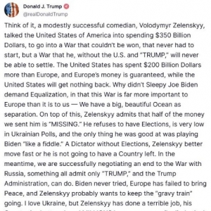 撕破脸了！特朗普指责泽连斯基：这个喜剧演员欺骗了美国