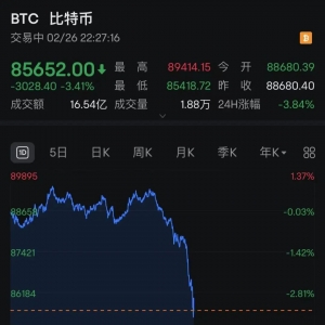 比特币突现过山车！一度跌破86000美元 12万人爆仓！