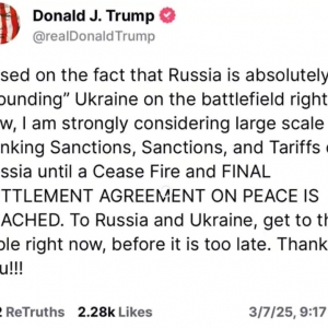 特朗普宣布考虑对俄实施大规模制裁！还致信伊朗领导人 称“愿通过谈判达成协议”！ ...