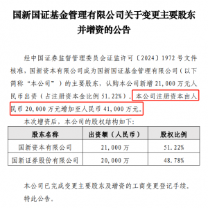 一基金公司，大举增资2.1亿元！