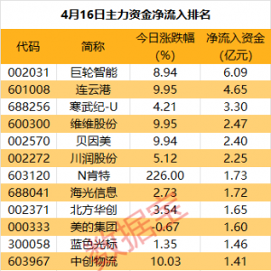 主力资金丨尾盘主力资金追逐9股