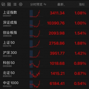 A股突然大爆发！“牛市旗手”全线上涨！沪指重回3400点
