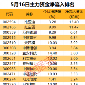 主力资金丨主力资金大幅抢筹2股