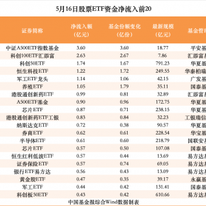 5月16日股票ETF资金净流出近80亿元