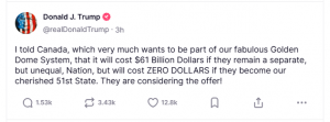 特朗普喊话加拿大：成为美国第51个州可免费获“金穹”保护！ ...