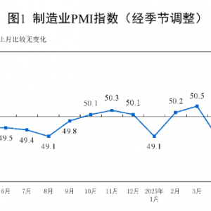 统计局：中国5月官方制造业PMI为49.5% 比上月上升0.5个百分点