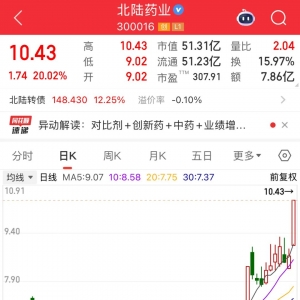 封单一度超100万手，300016涨停！创新药重磅利好，概念龙头最高涨4.26倍，这些绩优股 ...