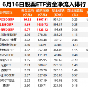 6月16日股票ETF资金净流入超81亿元