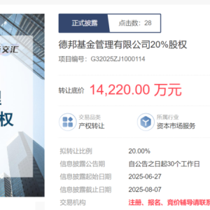 德邦基金20%股权挂牌出售