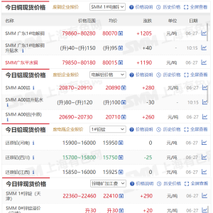 6月27日SMM金属现货价格|铜价|铝价|铅价|锌价|锡价|镍价|钢铁|稀土 ...