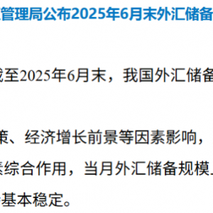 央行连续8个月增持黄金！6月末外汇储备超3.3万亿美元