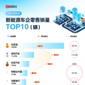 6月新能源车销量TOP10：特斯拉止跌回暖 鸿蒙智行迎爆发期
