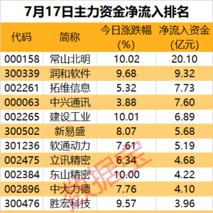 主力资金丨2只龙头股尾盘获主力资金大幅抢筹