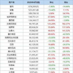 海关总署：中国6月铜矿砂及其精矿进口量同比上升1.77% 分项数据一览 ...