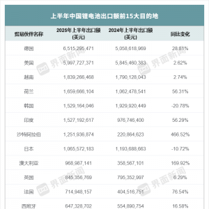 重回增势！上半年中国锂电池出口额创历史同期新高
