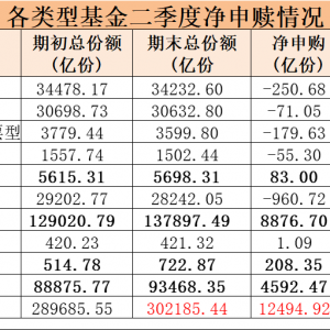 今年二季度基金整体净申购1.25万亿份，货基和债基为主力军