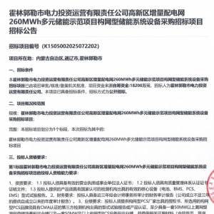 0.7元/Wh！内蒙古260MWh构网型储能设备采购