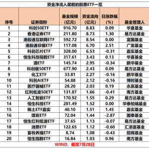 7月28日股票ETF资金净流出超44亿元