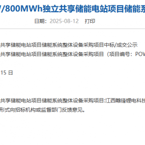 赣锋锂电入围中国电建400MW/800MWh独立储能系统采购