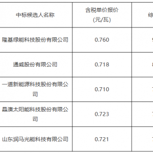 0.71~0.76元/W！广州南方电力集团科技公司光伏组件中标结果公布 ... ...