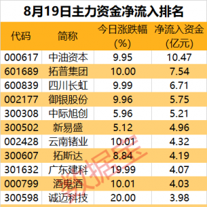 主力资金丨尾盘主力资金抢筹5股，CPO龙头股上榜
