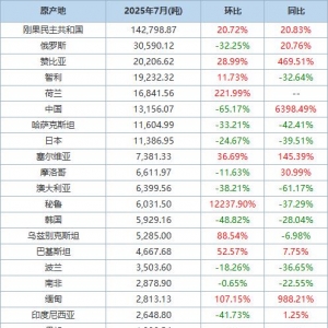 海关总署：中国7月精炼铜进口量同比增长12.05% 分项数据一览