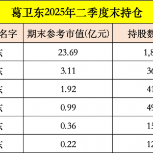 新进标的猛涨134%  葛卫东持仓大曝光