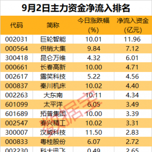 主力资金丨10股获主力资金逆市大手笔抢筹
