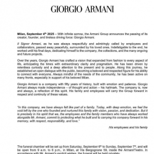 奢侈品牌阿玛尼创始人离世！享年91岁 身家800亿元
