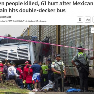 墨西哥一辆火车与双层客车相撞 已致10人死亡、61人受伤
