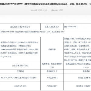 云南楚雄州200MW/800MWh独立共享构网型全钒液流储能电站EPC招标 ...