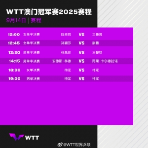 王楚钦男单争冠 女单提前包揽冠亚军 WTT澳门冠军赛今日赛程一览 ...