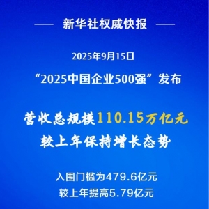 中国企业500强揭晓！营收超千亿元企业达267家