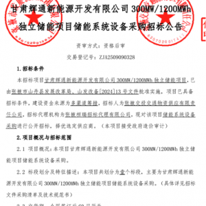 甘肃300MW/1.2GWh储能系统设备采购