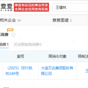 王健林及万达集团被限制高消费，涉案执行标的为1.86亿元
