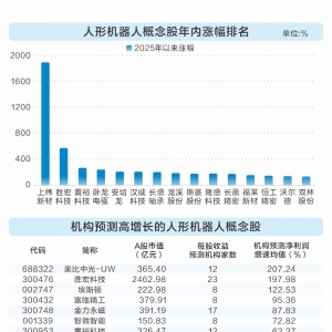 人形机器人赛道真火 概念股年内平均涨超80%