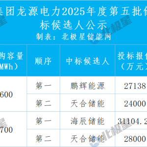 鹏辉、海辰拿下龙源1.3GWh储能电池系统！候选人报价0.4-0.45元/Wh ...