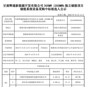 0.499元/Wh！宁德时代预中标甘肃300MW/1.2GWh储能系统设备采购