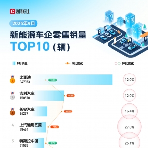 9月新能源车企TOP10门槛飙升 小米同比暴涨2倍搭上“末班车”