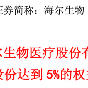 海尔生物被久实优选1号私募证券投资基金举牌