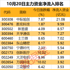 主力资金丨主力资金抢筹超21亿元，这只龙头股被盯上