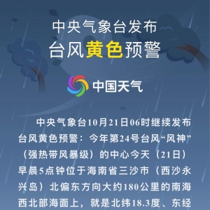 中央气象台继续发布台风、大风黄色预警