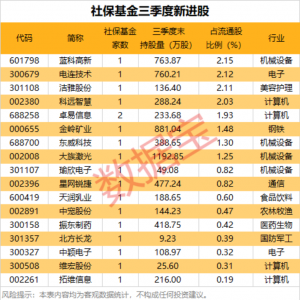 中长线资金新建仓股曝光！