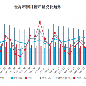 世界钢铁协会：9月份世界粗钢产量同比下降1.6%