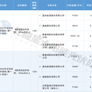 0.75-0.763元/W！三峡2.5GW组件集采结果公布