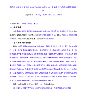 山东菏泽400MW/800MWh共享储能电站一期工程EPC招标