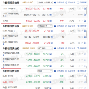 12月17日SMM金属现货价格|铜价|铝价|铅价|锌价|锡价|镍价|钢铁|稀土 ...