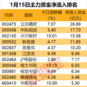 主力资金丨消费电子龙头被盯上，尾盘净流入超8亿元